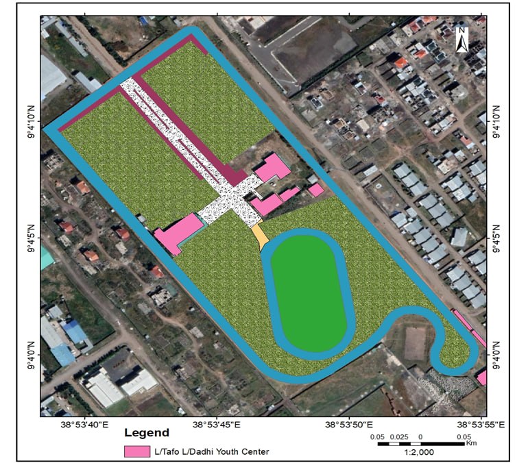 Map of Sample Youth Center and Playground of Shaggar City, Ethiopia